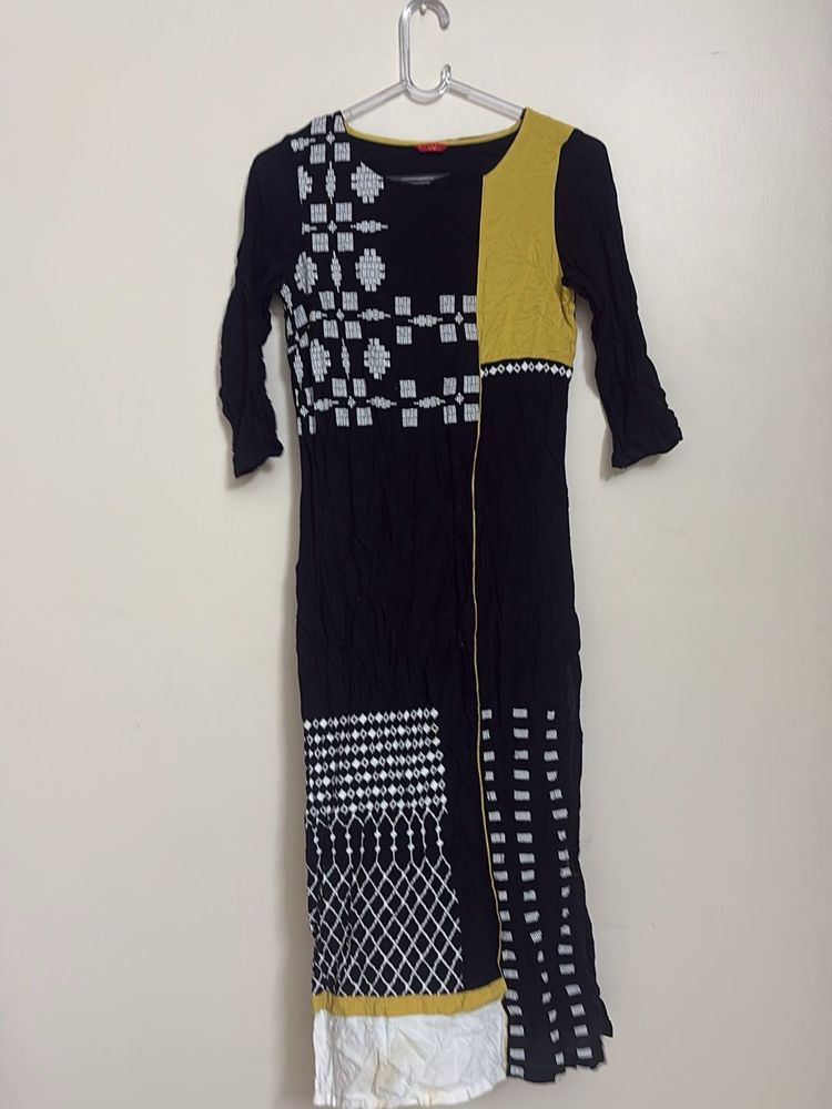 W for women Stylish Black Kurta with Yellow Accent