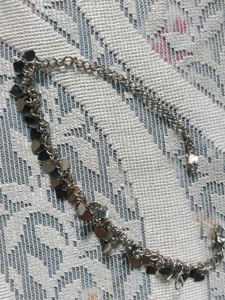 Silver Tone Heart Anklet