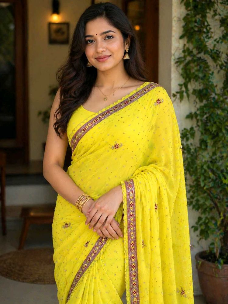 Elegant Yellow Embroidered Saree