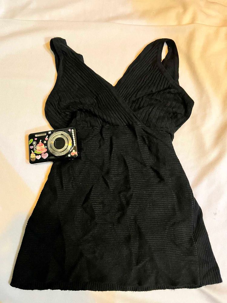 Chic Black Ribbed top y2k