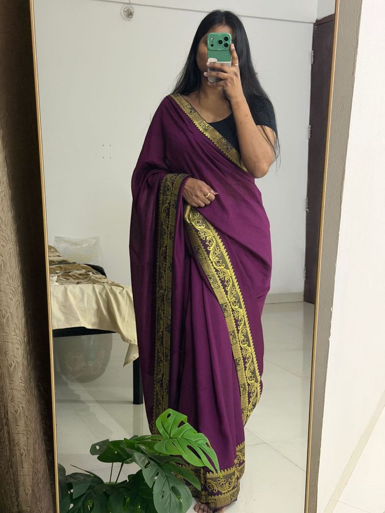 Elegant Purple Saree with Rich Golden Border