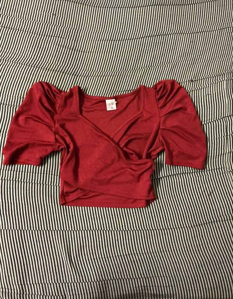 Red Puff Sleeve Crop Top