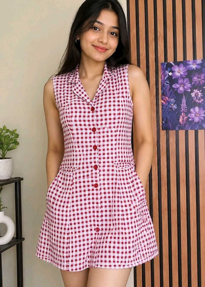 Vintage Red Gingham Button-Up Dress