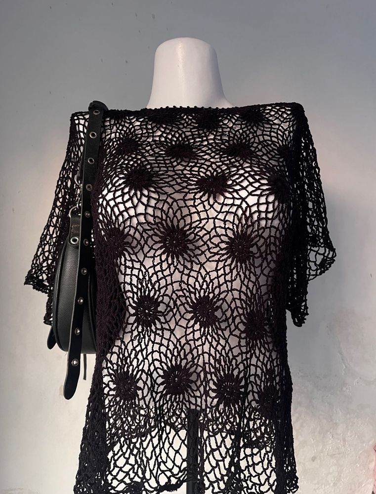 Black Crochet Knit Top