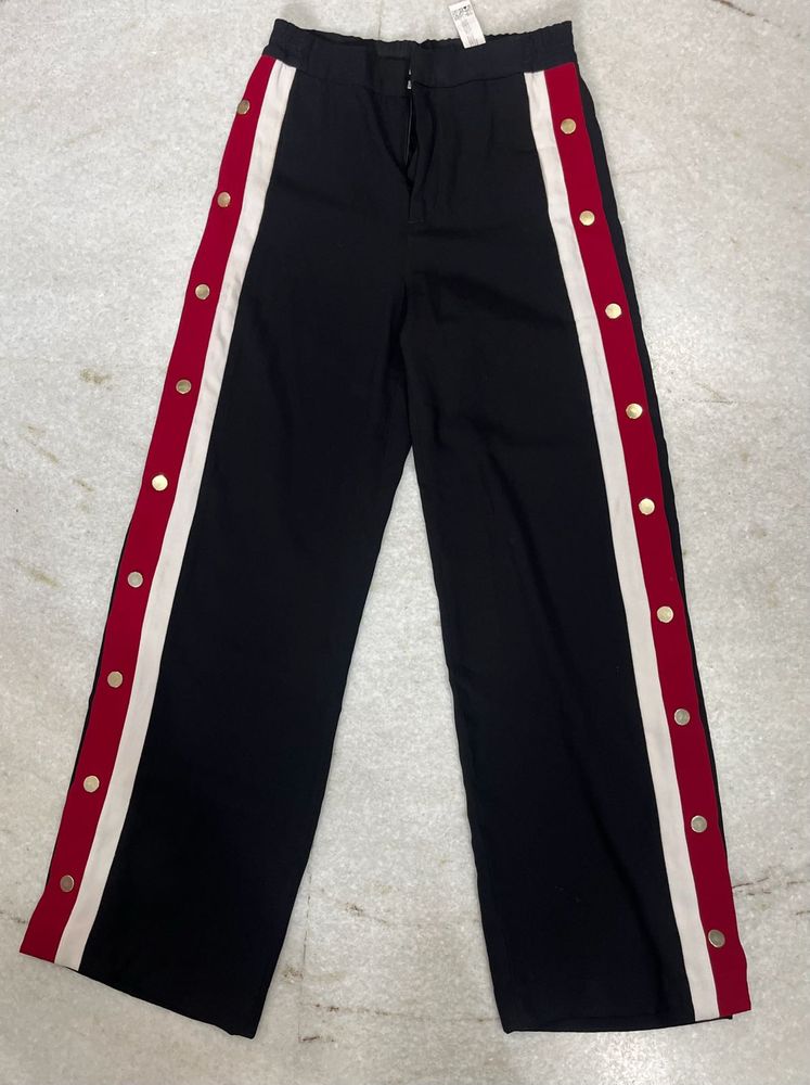 Black Wide Leg Pants with Snap Buttons