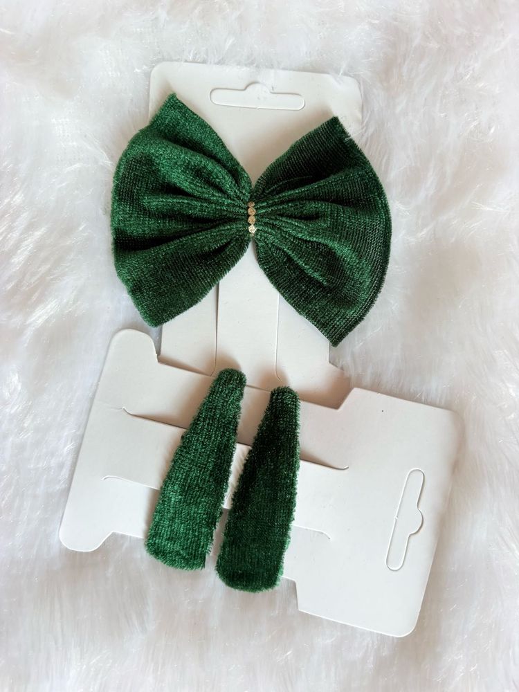 Green Velvet Hair Clip Set