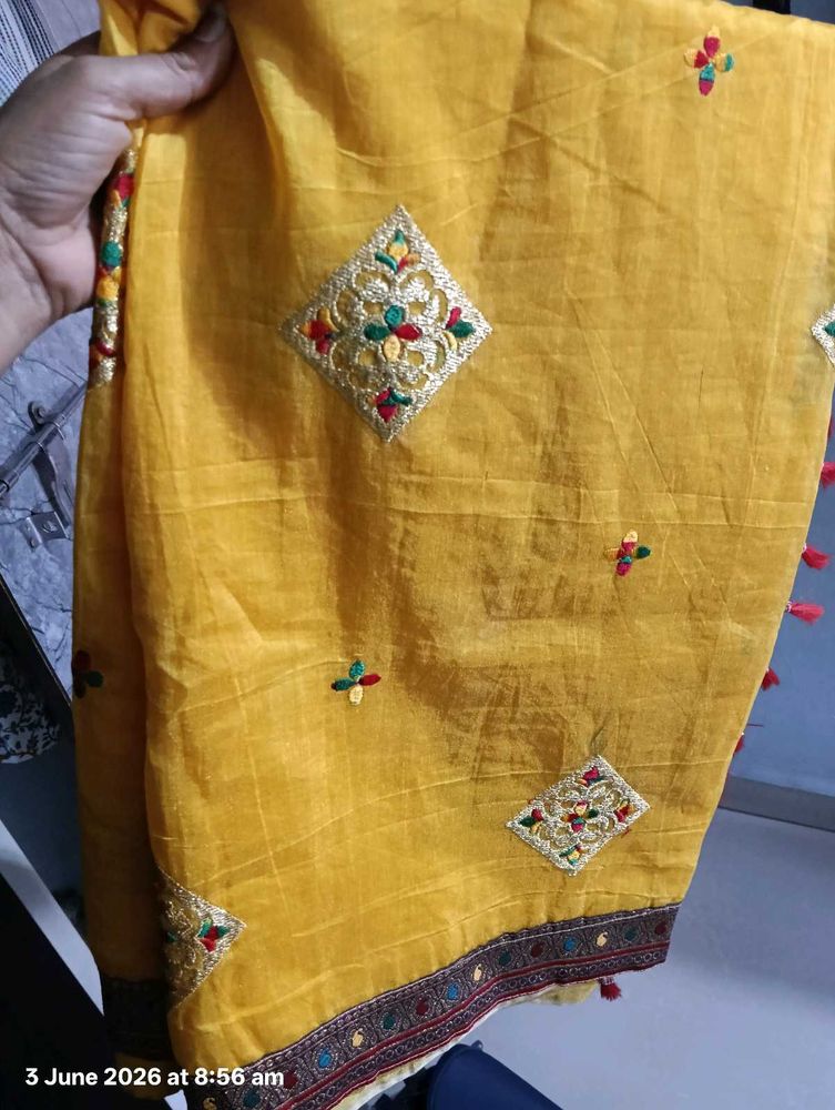 Vibrant Yellow Embroidered Saree