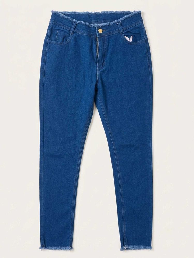 Blue Frayed Hem Denim Jeans