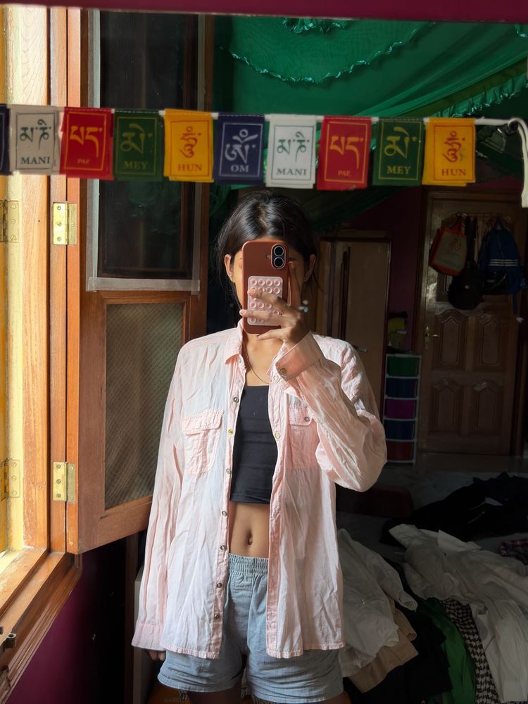 Pale Pink Oversized Button-Up Shirt