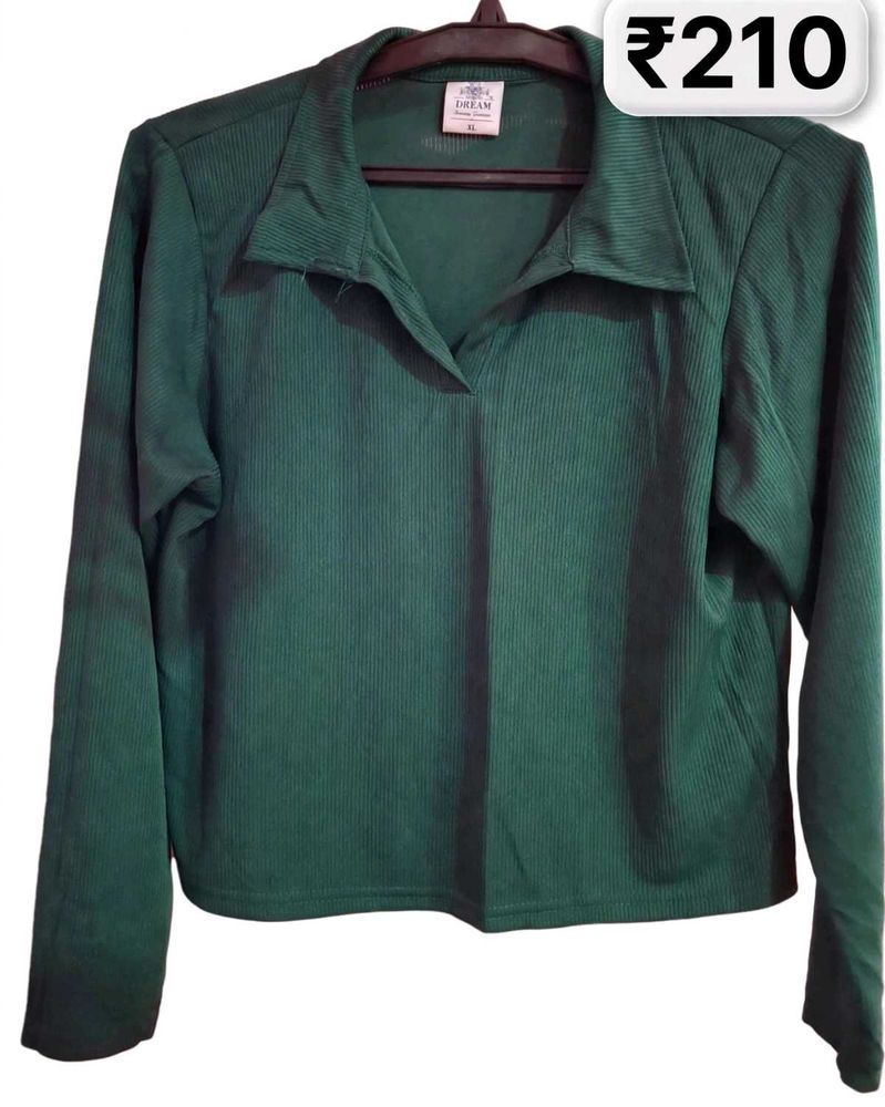 Green Corduroy Collared Top