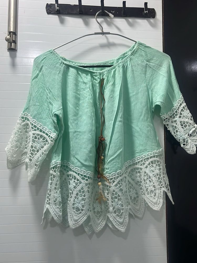 Boho Crochet Lace Trim Blouse