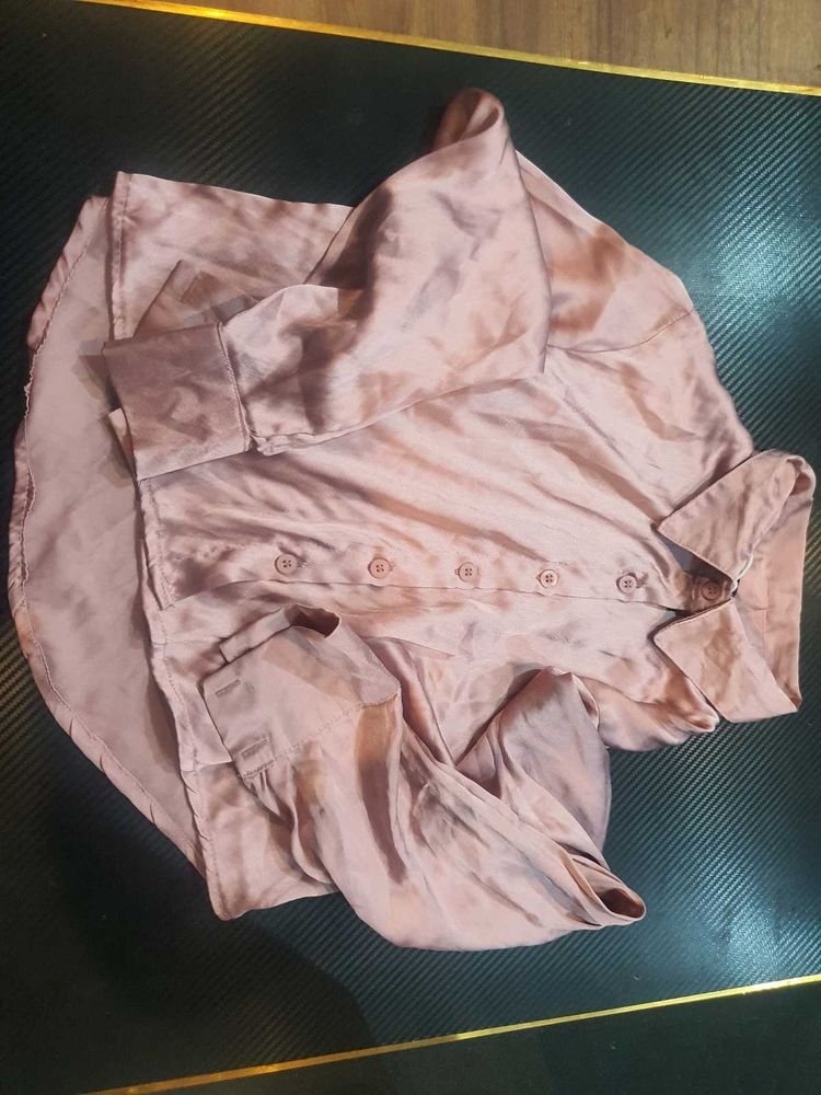 Mauve Satin Button-Down