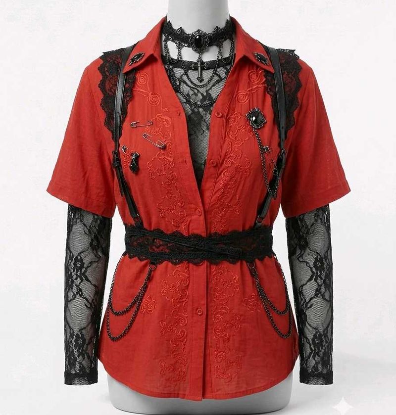 Red Embroidered  gothic shirt