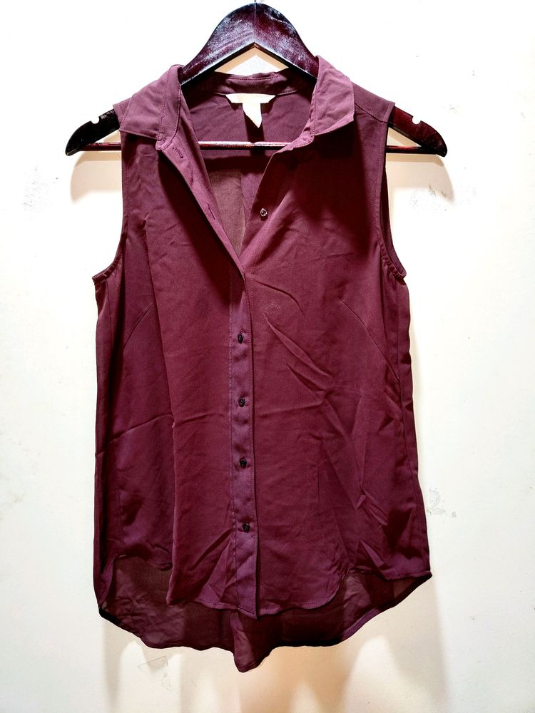 H&amp;M Wine See Through Shirt Top