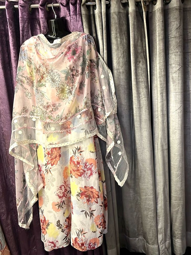Floral Print Dress &amp; Cape Set