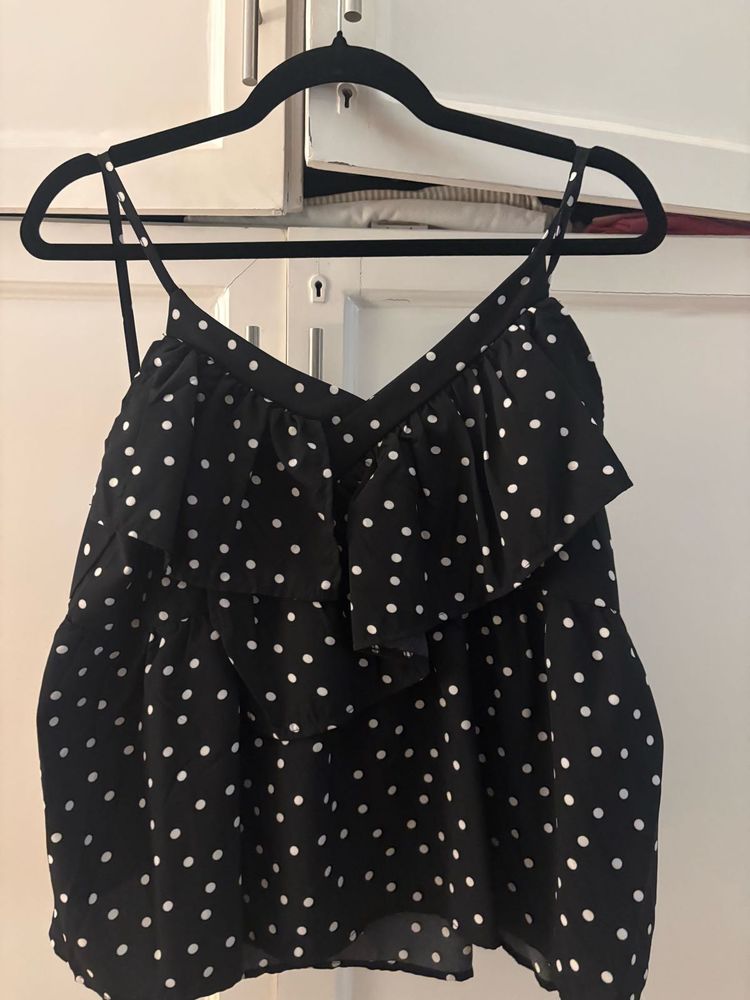 Black Polka Dot Ruffle Cami Top