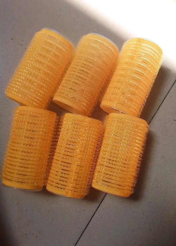 Set of 6 Yellow Hair Curlers