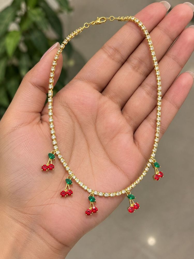 Cherry Charm Necklace, Earrings &amp; Rings Set