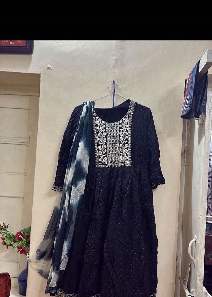 Black Embroidered Kurta Set with Dupatta