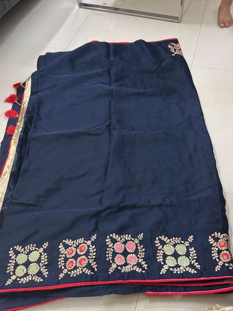 Elegant Navy Blue Embroidered Saree