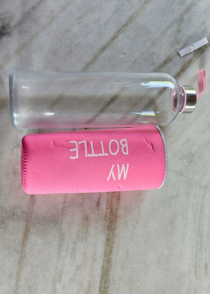 Reusable Glass Water Bottle with Pink Sleeve