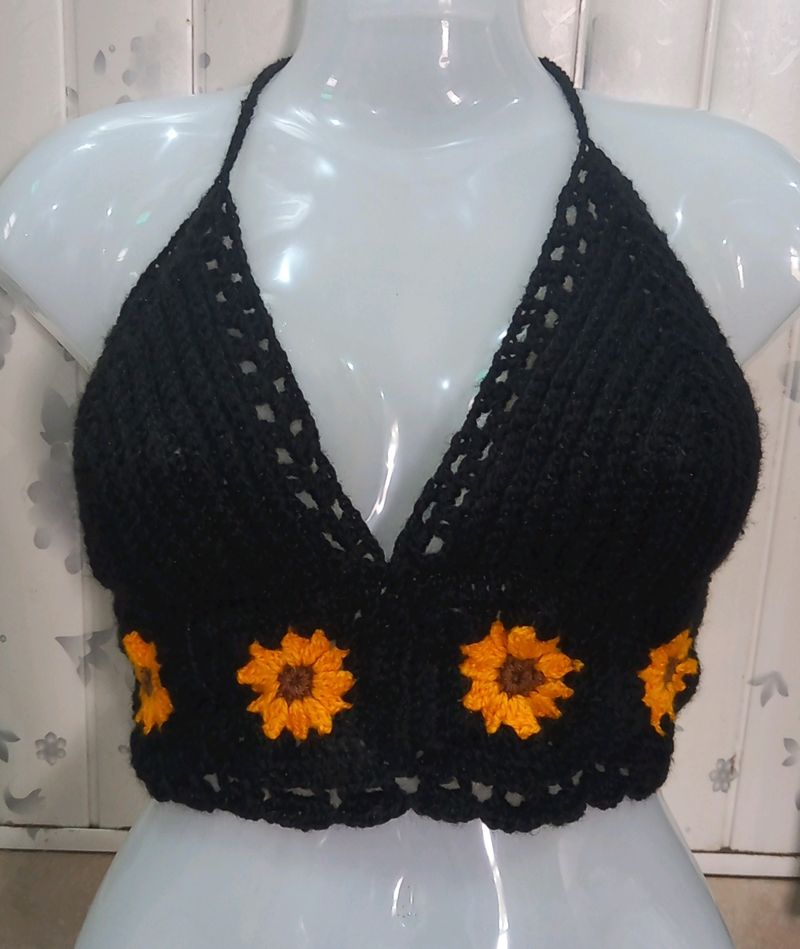 Black German  Square  Bikini  Top