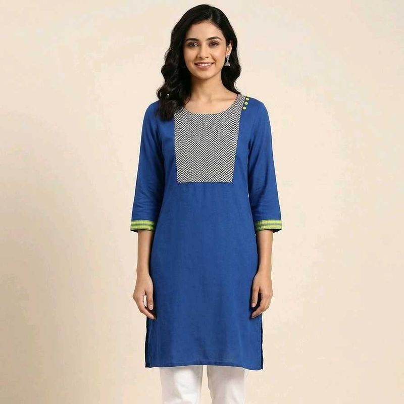 Blue Kurta with Chevron Yoke
