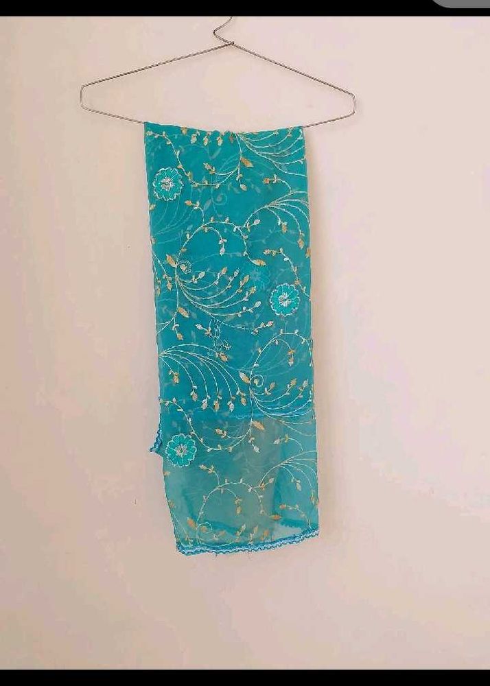 Stunning Teal Embroidered georgette Dupatta