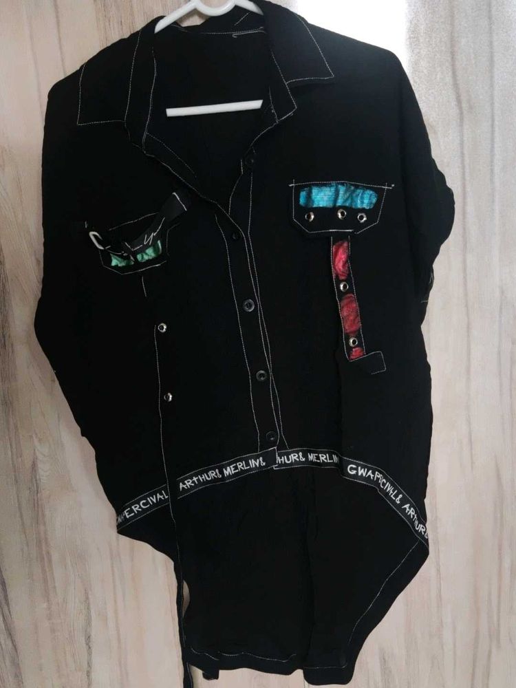 Unique Black Button-Up Shirt