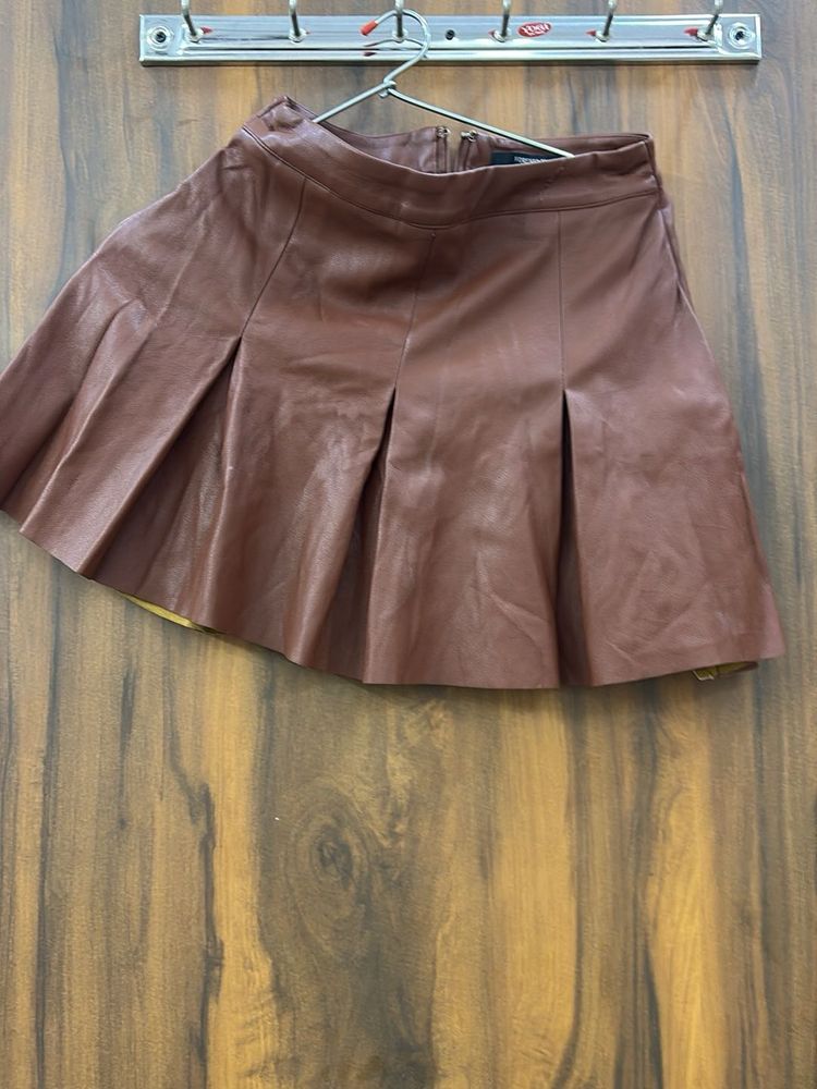 Forever 21 Brown Faux Leather Pleated Skirt