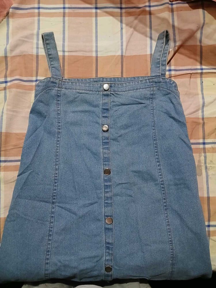 price drop🩷Denim Button-Front Pinafore Dress