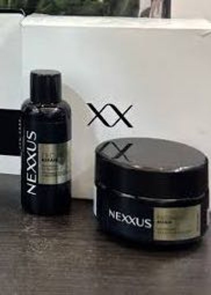 Nexxus shampoo and hair mask with card holder