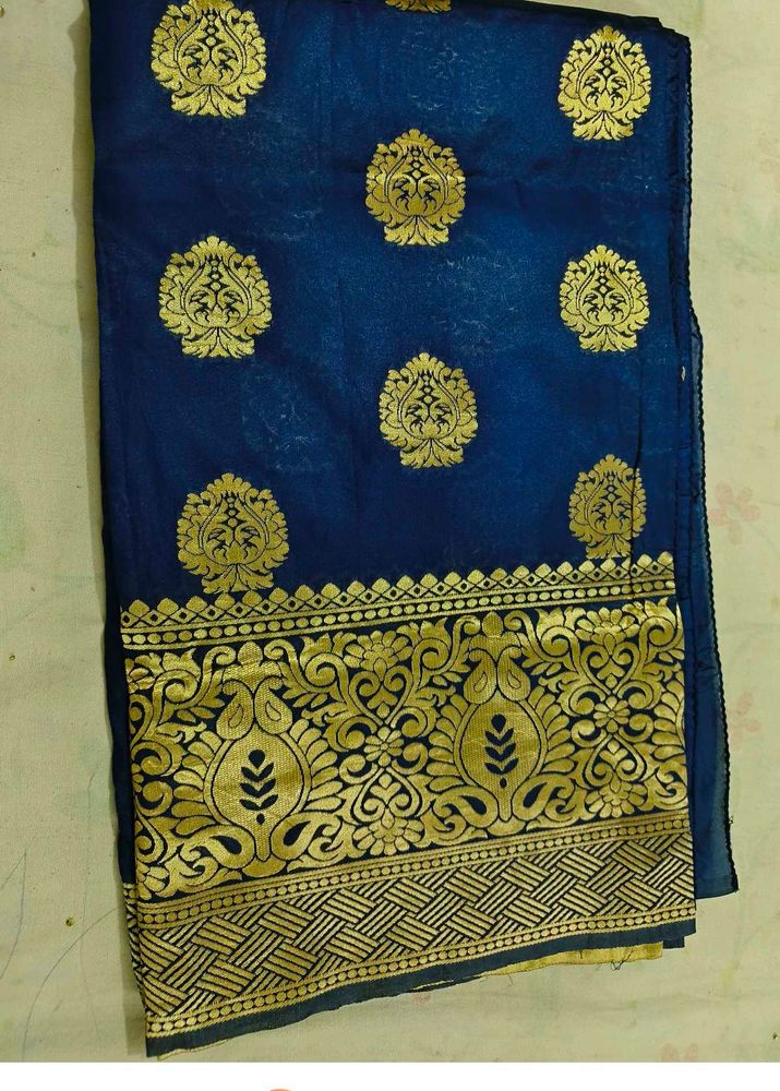Royal Blue Saree with Gold Brocade Border