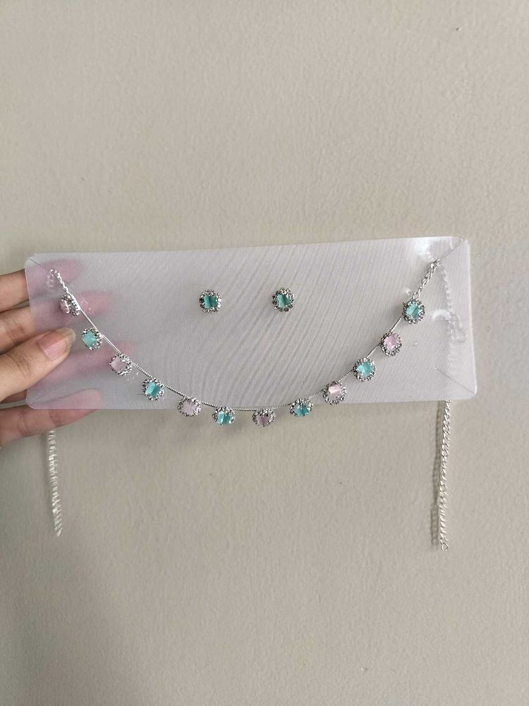 Sparkling Gemstone Necklace &amp; Earring Set of 3