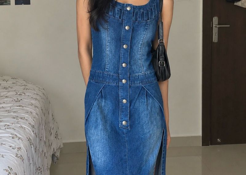 Stylish Denim Button-Up Dress