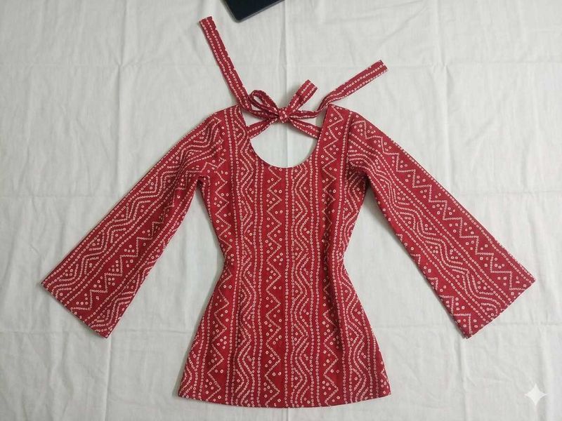 Red Ethnic Print Kurta