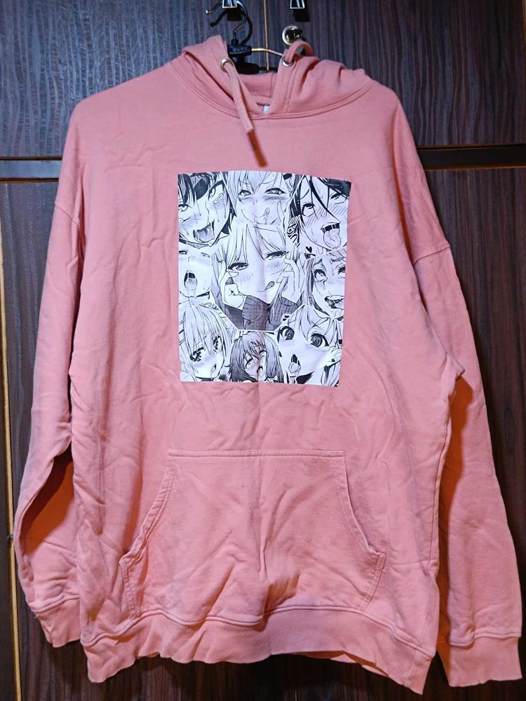 Pink Anime Oversized Fleece Hoodie