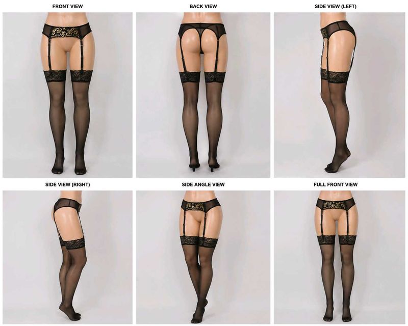 Sheer Black Garter Stockings with Lace Trim(1400)