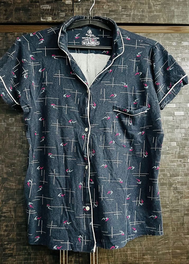 Printed Button-Down Pajama Top Night suit