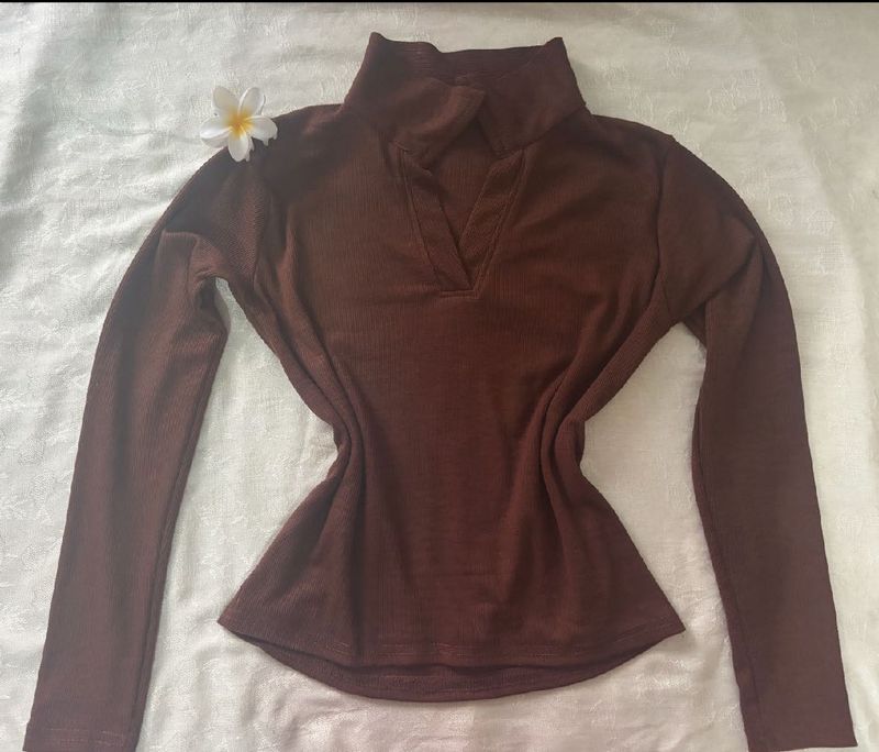 brown  Mock Neck Top