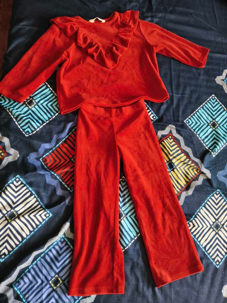 H&amp;M Red Velvet Ruffle Set