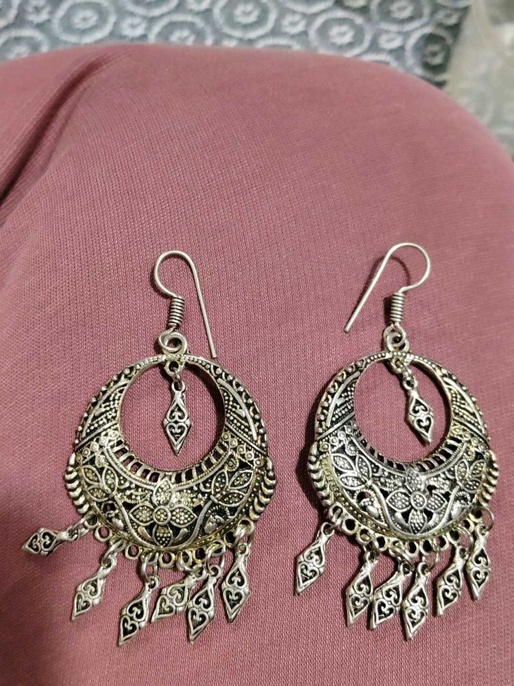 Boho Oxidized Silver Dangle Earrings