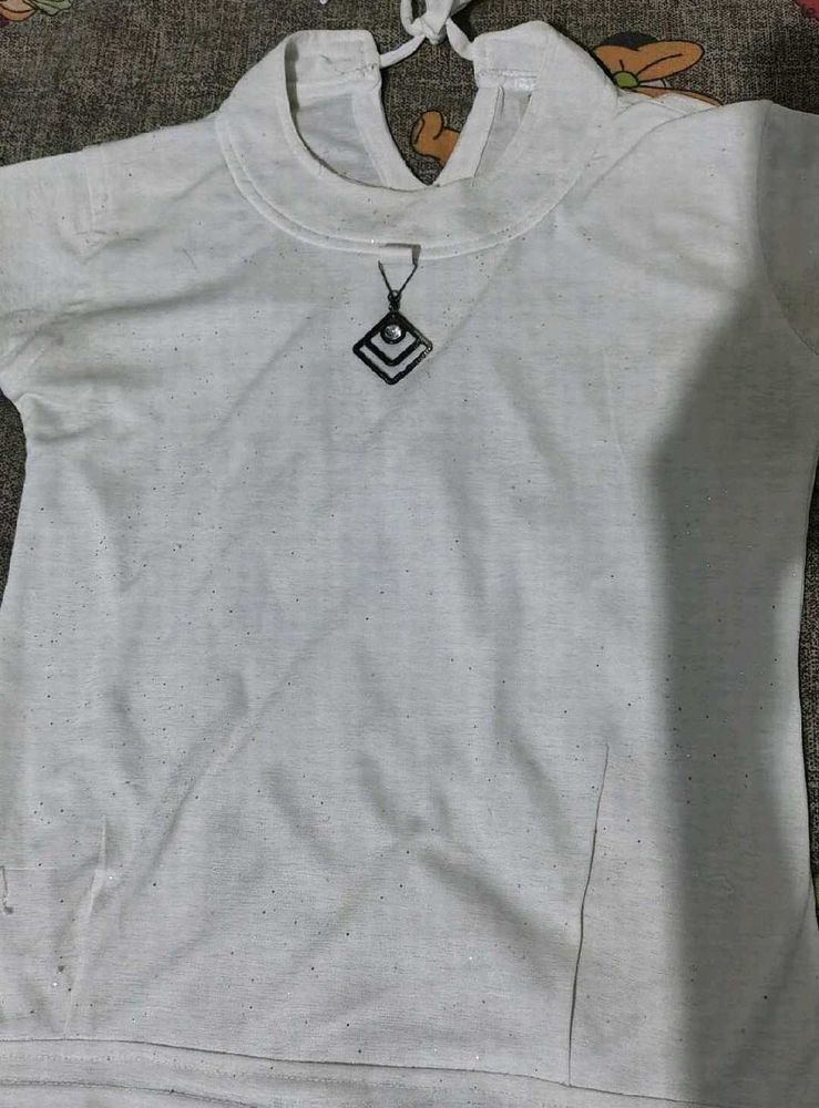 Sparkly White Tunic Top with Pendant