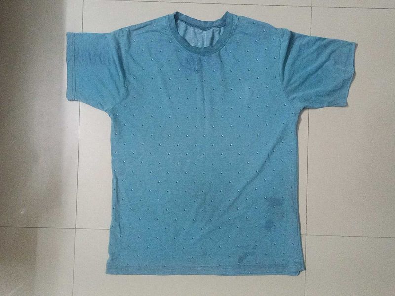 Men's Blue Textured T-Shirt