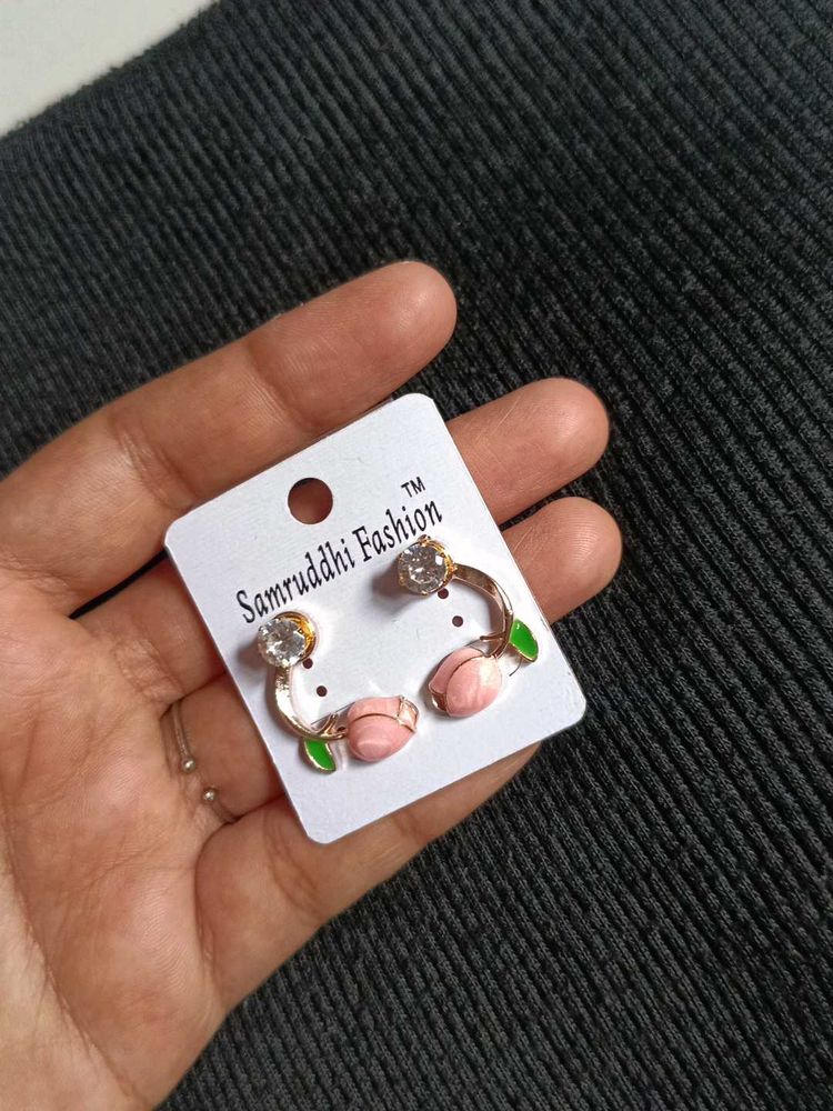 Cute Pink Peach &amp; Crystal Earrings
