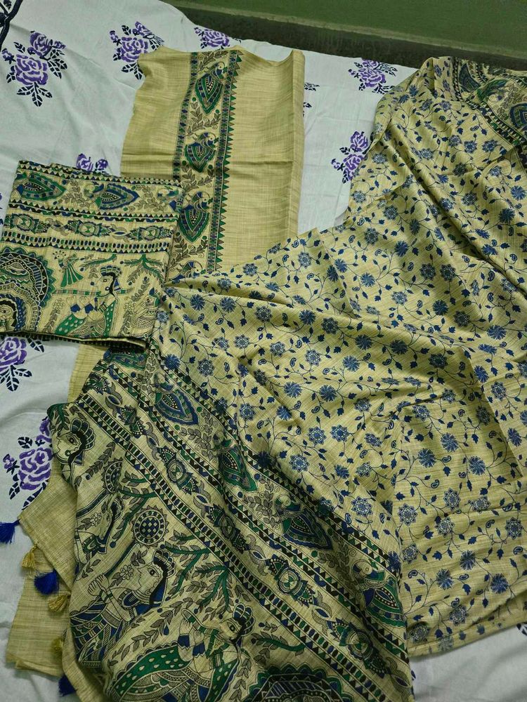 Handpainted Madhubani painting kurta set material