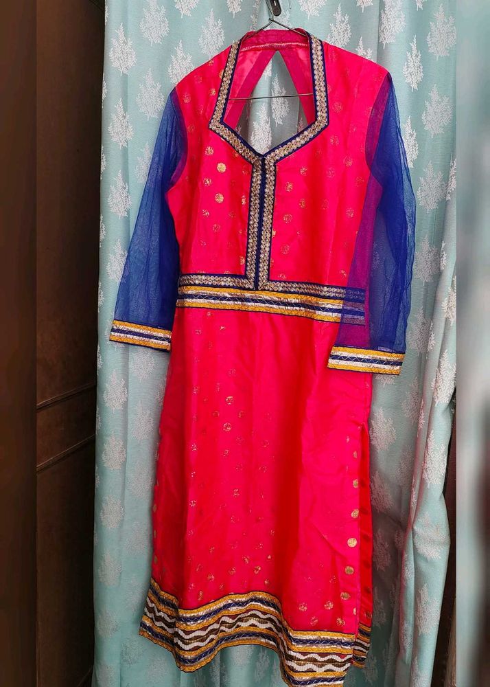 Bright Pink &amp; Blue Embellished Kurti