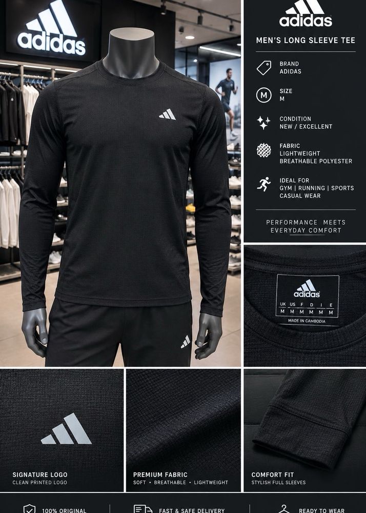 Adidas Men's Black Long Sleeve Tee