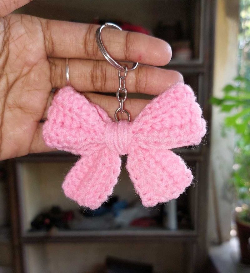 Handmade Pink Crochet Bow Keychain