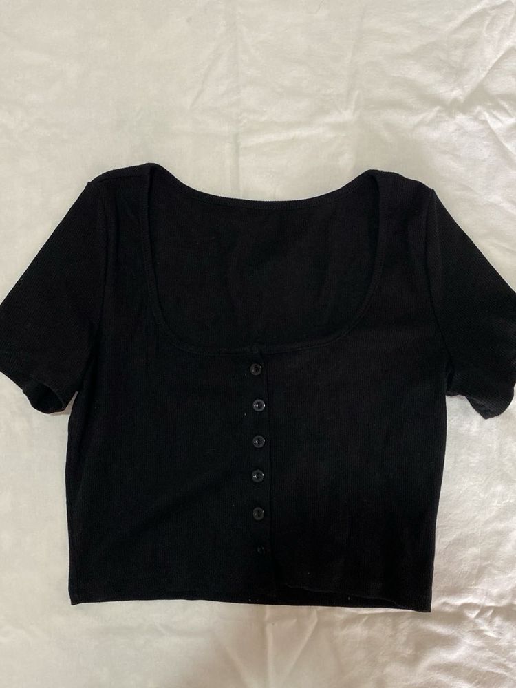 Black Button-Up Cropped Top